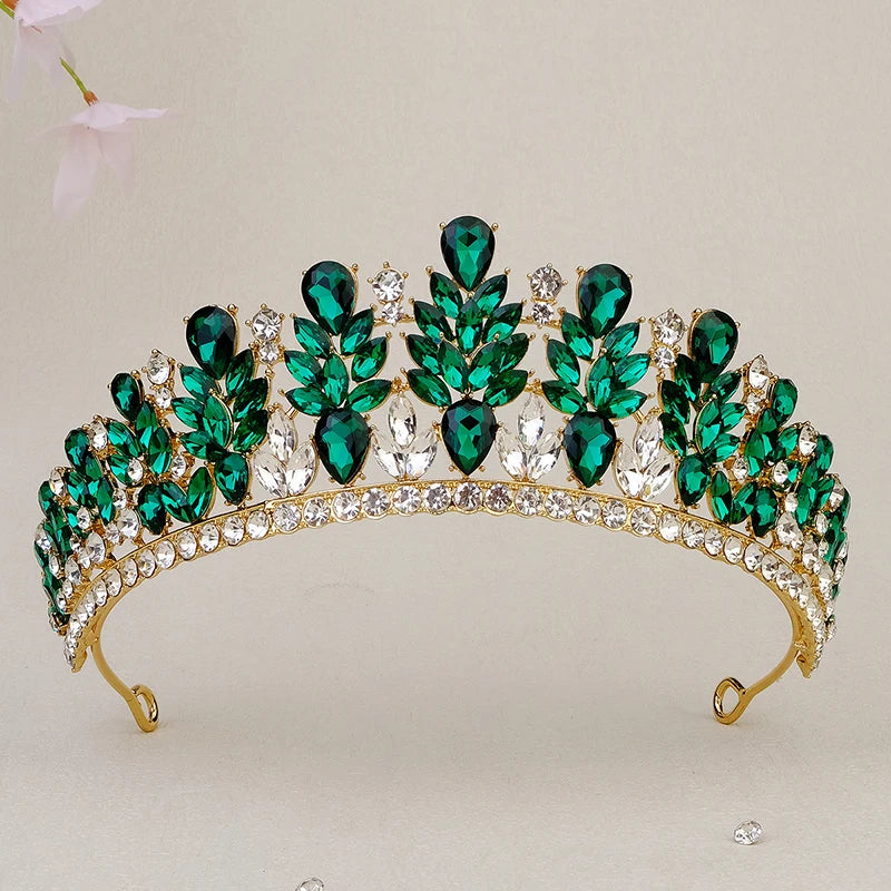 Green Wedding Bridal Pageant Crystal Rhinestone Tiaras Crown  Ladies Party Luxury Princess Women Headpiece Hair Accessorie