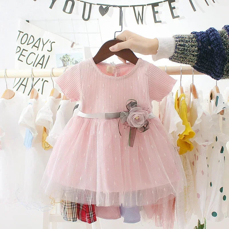 2023 Summer Baby Girl Clothing Newborn Infant Girls Dress Patchwork Mesh Princess Dress Toddler Kids Birthday Party Clothes