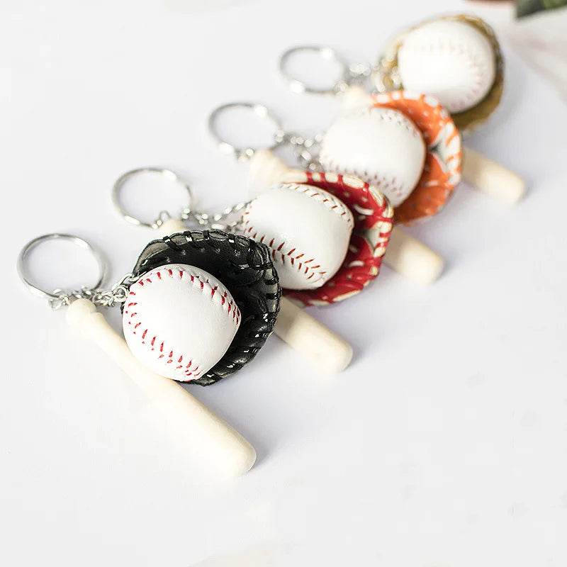 Creative Baseball Three-Piece Baseball Glove Wooden Key Chain Sports Car Key Ring Gifts For Men And Women Gifts For Men