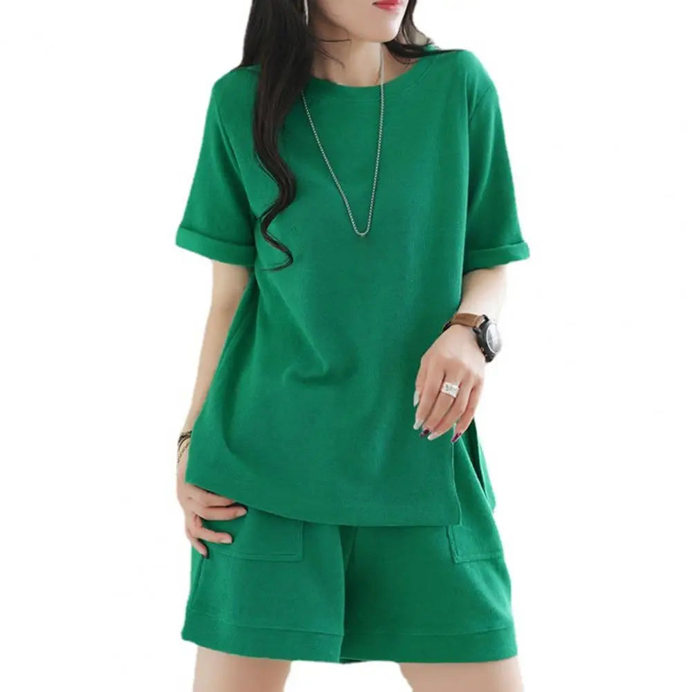Fashion Sports Shorts Lint Free Dress-up Non-Fading Women Loose Shirt with Shorts Two-piece Suit Short Sleeve Wide Leg