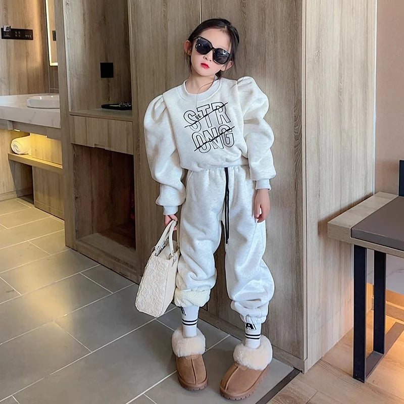 fashion Kids Fleece Girls Sweatshirt and Pants kids clothes