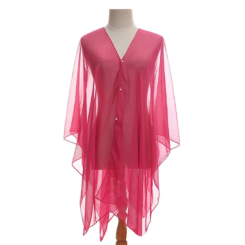 Women Sun Protection Shawl for Cycling Lady Summer Chiffon T-shirt Holiday Solid Color Scarf Bikini Blouse Breathable Beach Wrap