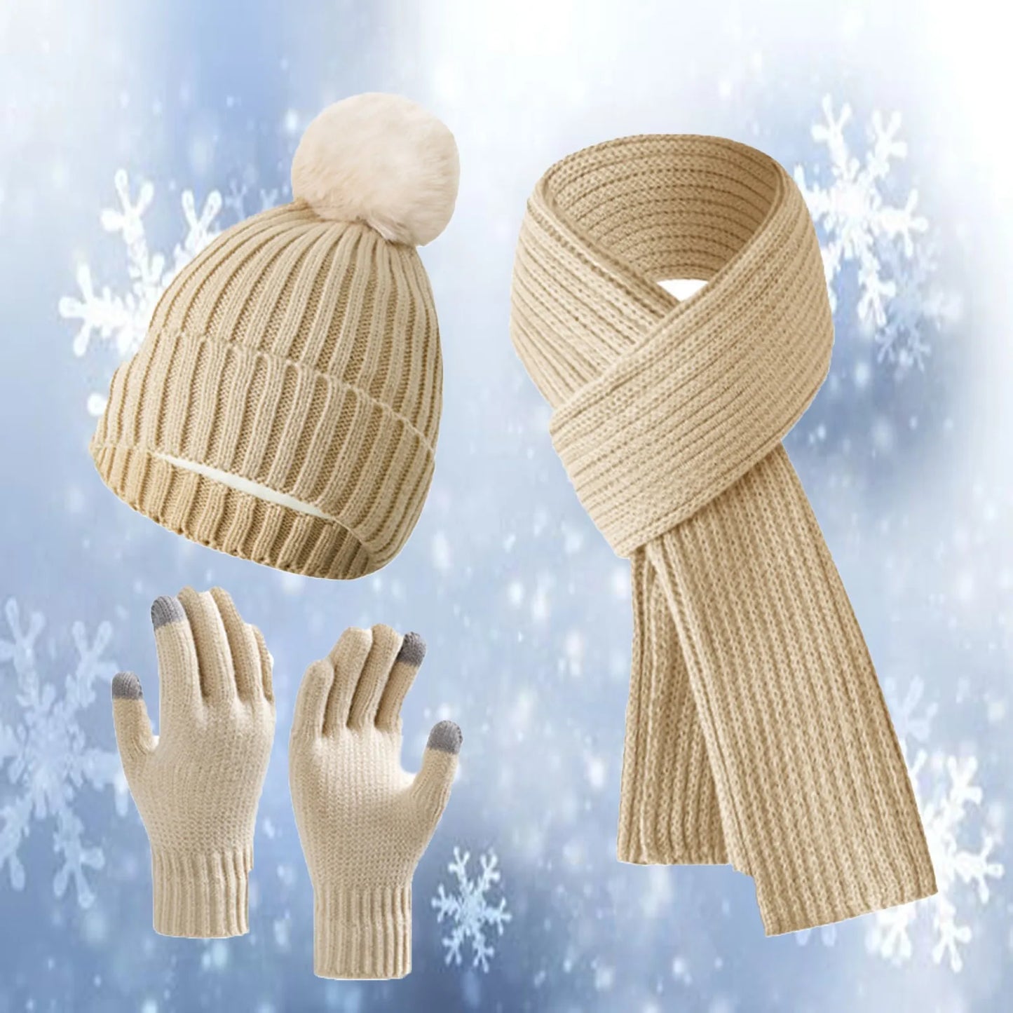 2024 Winter Warm Hats for Women and Man Knitted Wool Piled Thickened Gloves Hat Scarves Three-piece Beanie Practical Scarf