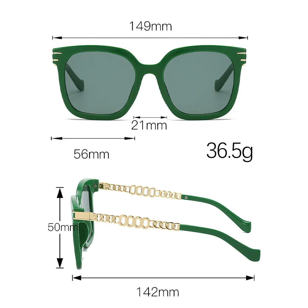 2025 New In Vintage Sunglasses For Women Luxurious Golden Chain Embellished Black Square Glasses Dark Lenses Glasses Women