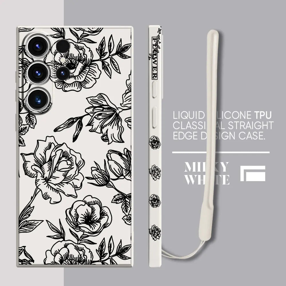 Flower Line Art Phone Case for Samsung Galaxy S22 S21 Plus S24 Ultra S20 FE S23 Ultra 5G S23 5G S22 Soft Silicone Cover