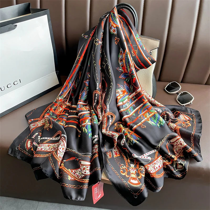 New 180 * 88cm Classic Silk Scarf for Women's Messy Office Women's Big Fashion Printed Beach Headscarf Shawl Scarf 2025