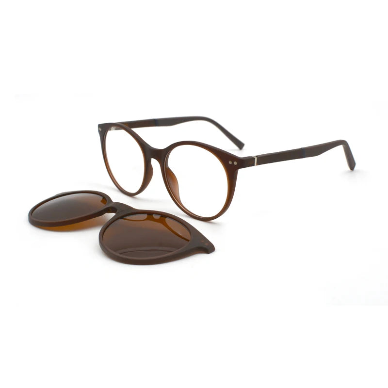 KANDREA 2 IN 1Vintage Round Magnetic Sunglasses Women Fashon Glasses Frame Men Optical Myopia Prescription Eyewear C8012