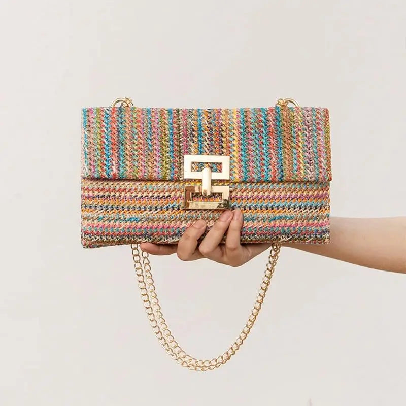 Fruit Pattern Clutch Bags for Women Rattan Weaving Beach Bag Small Women's Purse Handbags Bohemian Female Shoulder Bags