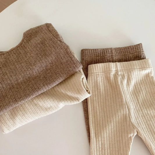 Autumn Baby Winter Knitwear Boys Stripe Round Collar Soft Soild Pajamas Sets Children Clothing Warm Thickening Girls