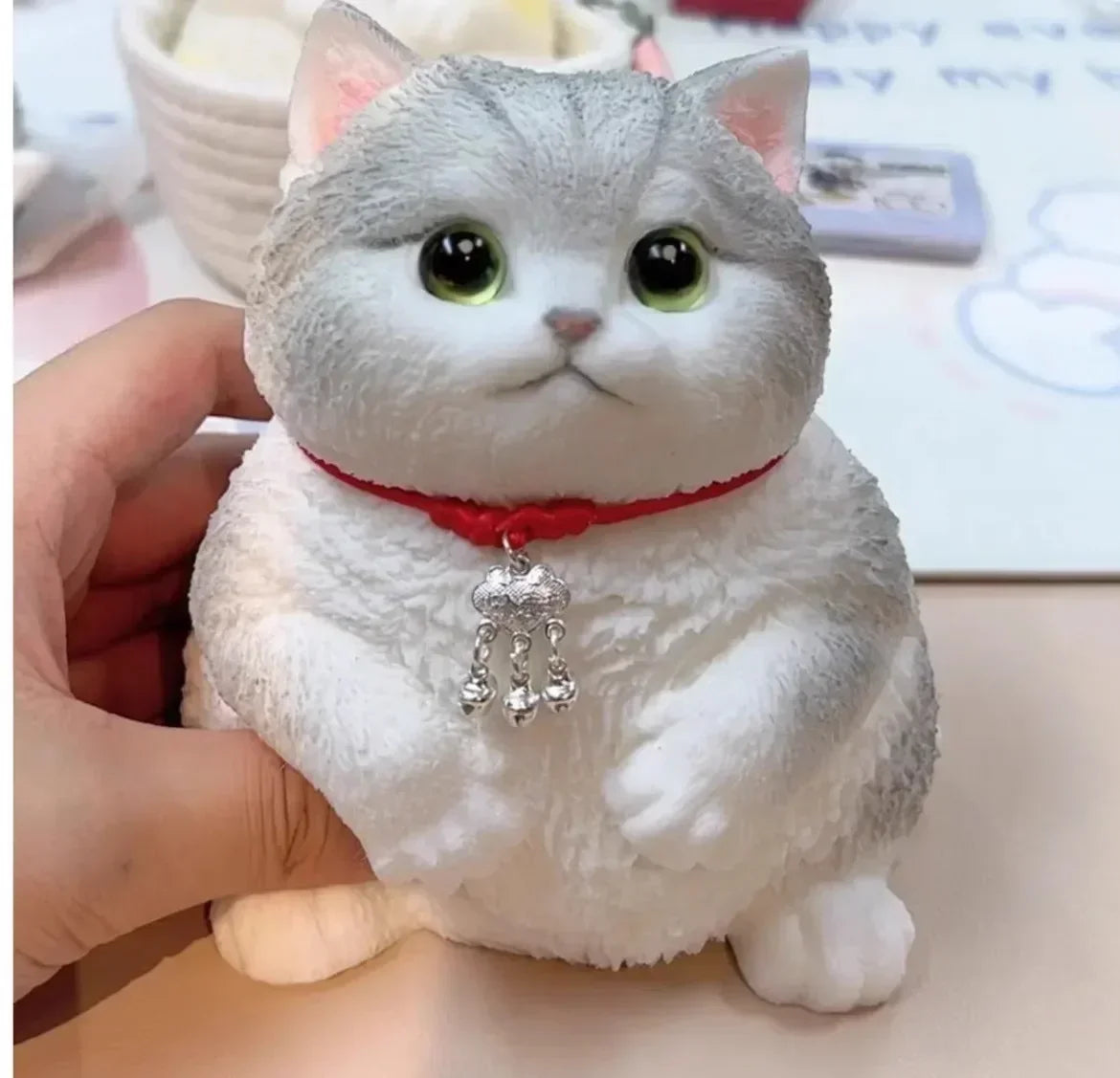 17cm Simulation Silicone Cat Soft Rebound Handmade Toy with Bamboo Basket Bionic Kitten Birthday Gifts Ornament