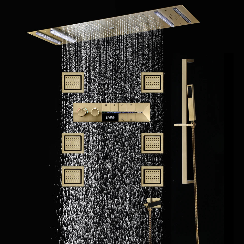 M Boenn Emotional Appeal Paar Musik Spa Doppelter Regenduschkopf Badezimmer Duschsystem Druckknopf Typ Thermostat Armaturen 