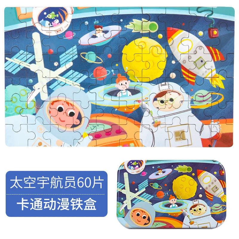 Heiße Neue 60 Stück Holz Puzzle Spielzeug für Kinder Cartoon Fahrzeug Tier Holz Puzzle Baby Lernen Pädagogisches Spielzeug Kinder Geschenk 