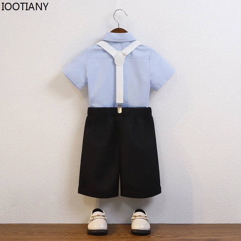 Kids Formal Strap Shirt Shorts Bowtie Clothing Set Boys Summer Wedding Birthday Dress Children Piano Performance Dance Costume !!!