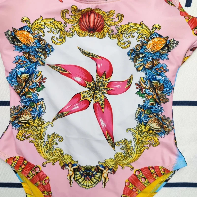 Luxury Design Women's One-piece Swimsuits Coral Flower Print Backless Camisole Swimwear Fashion Brand Women's Bikini Beachwear