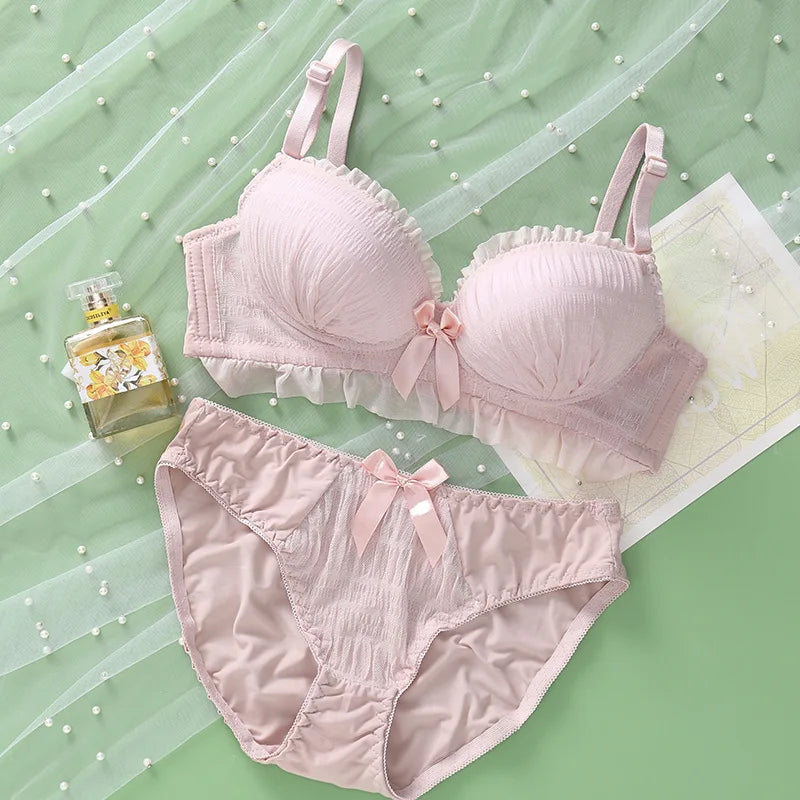 Girls Bra Set Women's Lace Seamless Wireless Push Up Comfortable Breathable Sports Underwear Suit 4 Colors Soft Cute Bra Pants