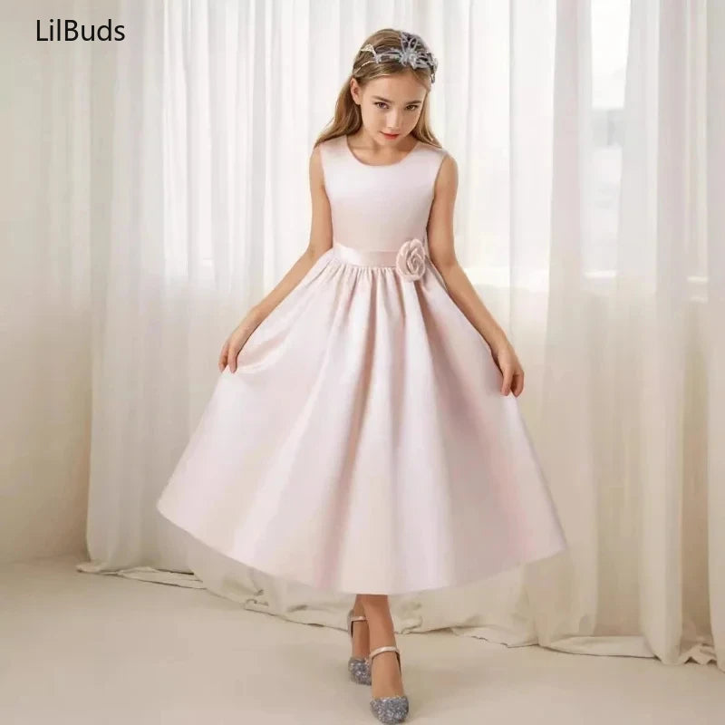 2024Princess Girls Party Dress Clothings Children Elegant Outfit Concert Fashion Luxury Costume Matching Host Satin Kids Clothes