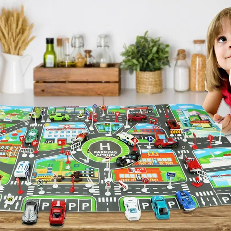 Kids Road Map Waterproof Traffic Play Mat Parking Map Road Traffic Play Rug Educational Toy Road Carpet Playmat Kids Toys Games