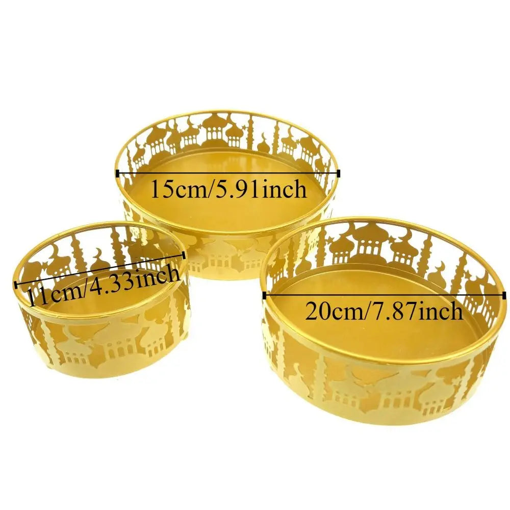 2/3Pcs Hollow Ramadan Tray Set Castle Round Eid Mubarak Plates Ornament Geometric Candy Pastry Food Tray Special Festivals