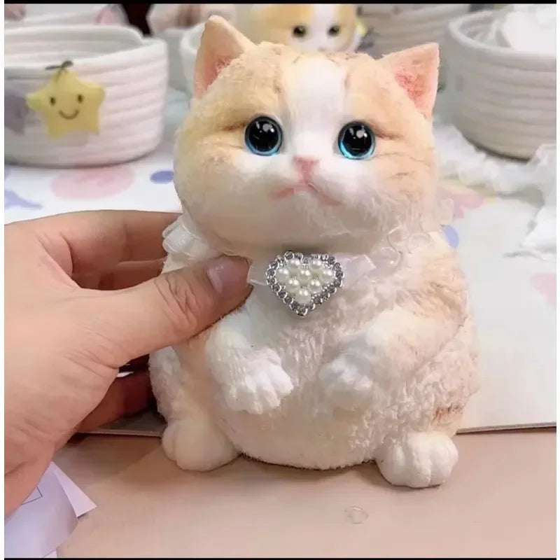 17cm Simulation Silicone Cat Soft Rebound Handmade Toy with Bamboo Basket Bionic Kitten Birthday Gifts Ornament