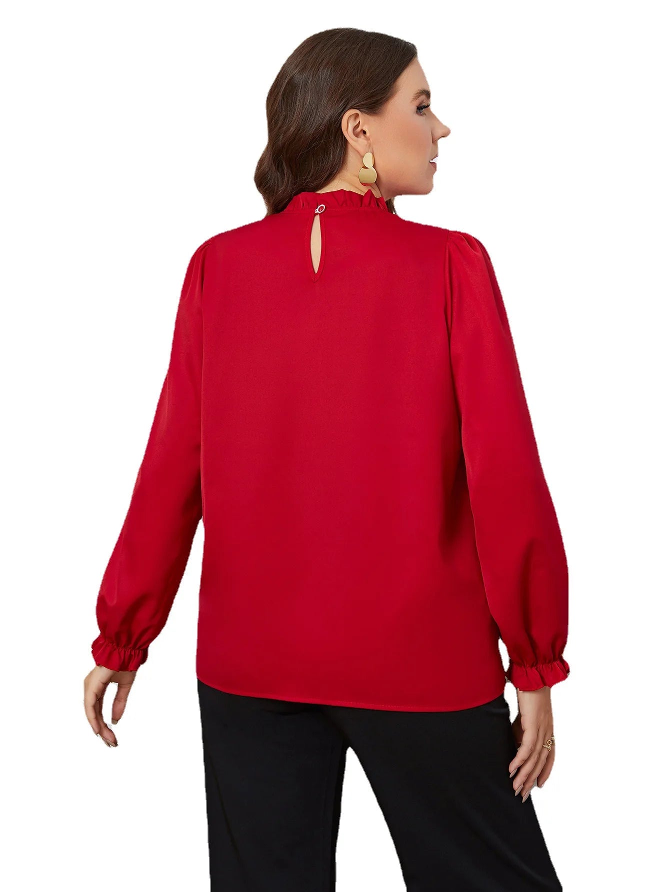 Plus Size Red Long Sleeve Shirt for Women Solid Oversized Loose Casual Shirts All Season Women Plus Size Tops Office Lady