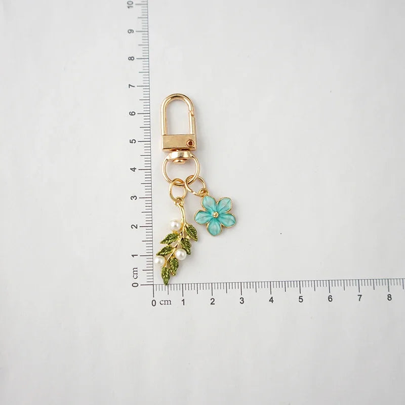 Sunflower Flowers Glass Green Leaf Keychain For Women Trinket Key Chains Ring Car Bag Pendent Charm AirPods Accessories x284