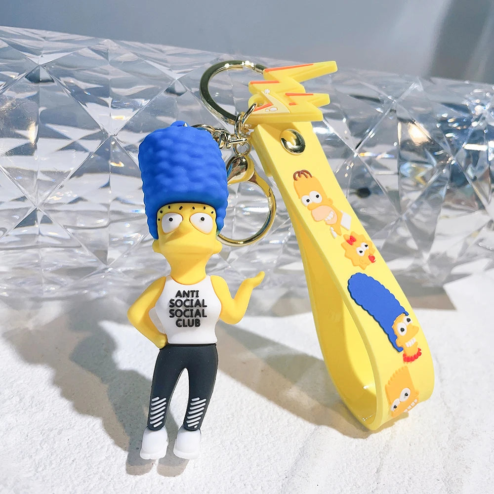 Disney Simpsons Keychain Cartoon Action Figure Key Chain Baby Pendant Couples Fashion Car Accessories Gifts Keyring Cute