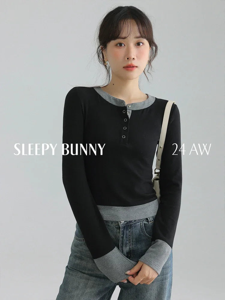 Winter Women Slim Fit Fake Two-Piece Design Long Sleeve T-Shirt Short Cropped Base Top Elegant Petite Style Casual Inner Wear clothes
