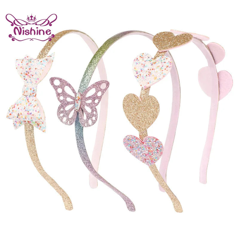 1PCS Cute Heart Bows Butterfly Headbands Girls Glitter Bling Handmade Kids Head Band for Teens Child Toddlers Hair Accessories
