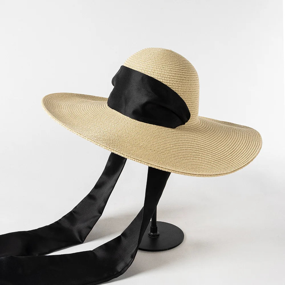 Straw Hat Ladies 12.5cm Wide Brim Beach Hat Outdoor Holiday SunHat