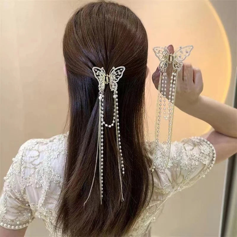 New Butterfly Tassel Hair Clip Korean Design Simple Temperament Side Clip Shark Hair Clip Hair Accessories