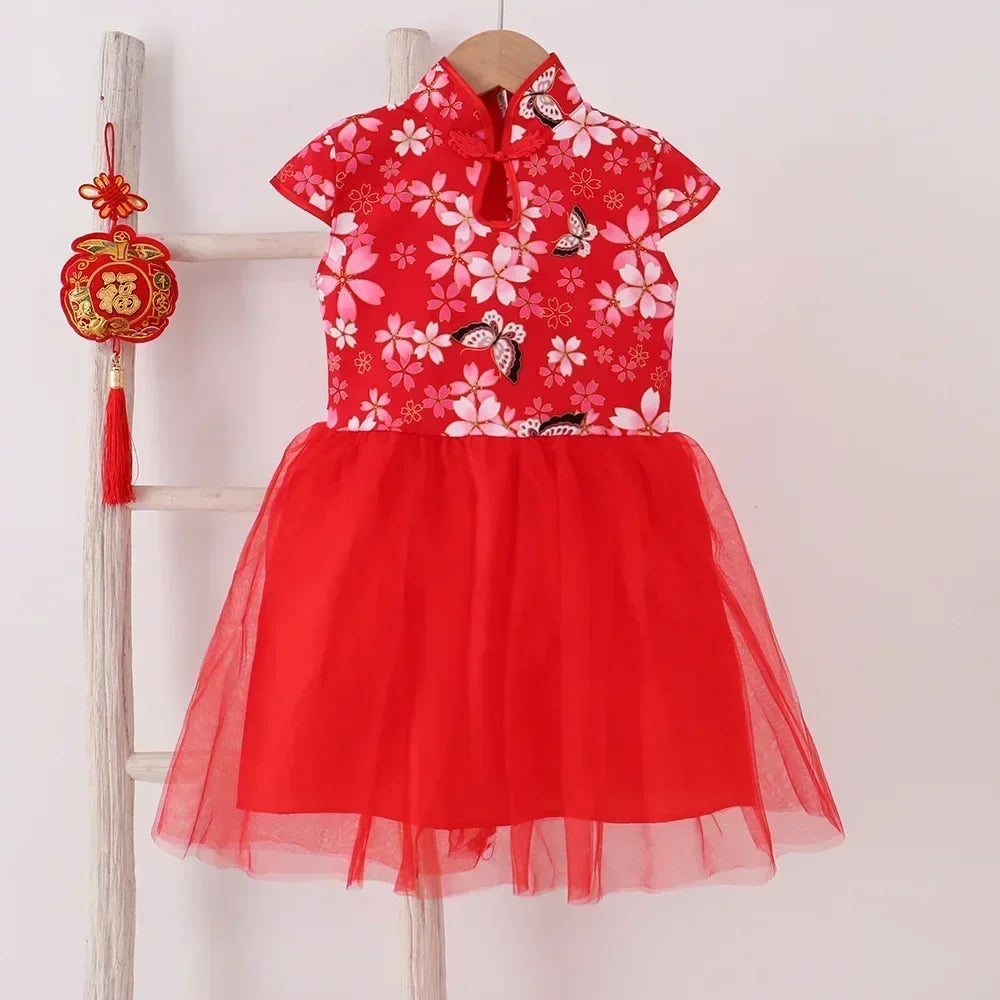 Fashion Red Girl Dress Summer Performance