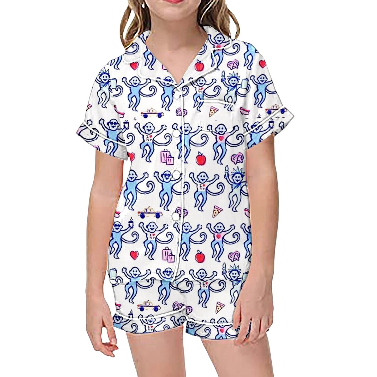 Cute Roller Monkey Print Pajama Short Sleeve Shirt And Shorts Pajama Set Sleepwear 2 Piece Set Pajamas For Kids Children Graphic