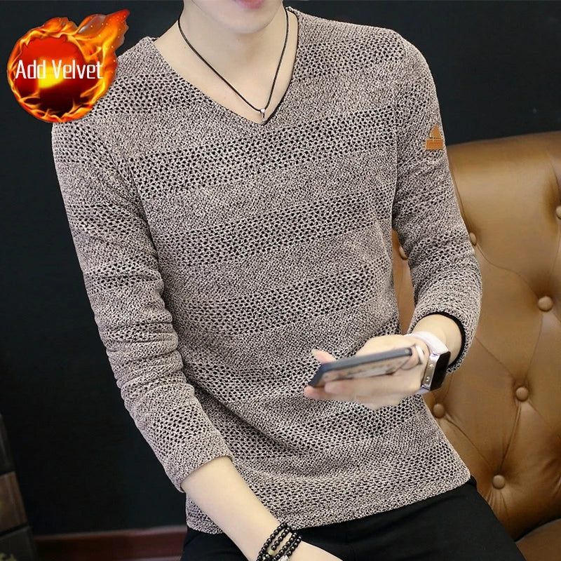 Knit Sweater Male No Hoodie Men's Clothing Red Pullovers Icon V Neck Sale Classic Street Elegant Pull Oversize Korean Fashion A