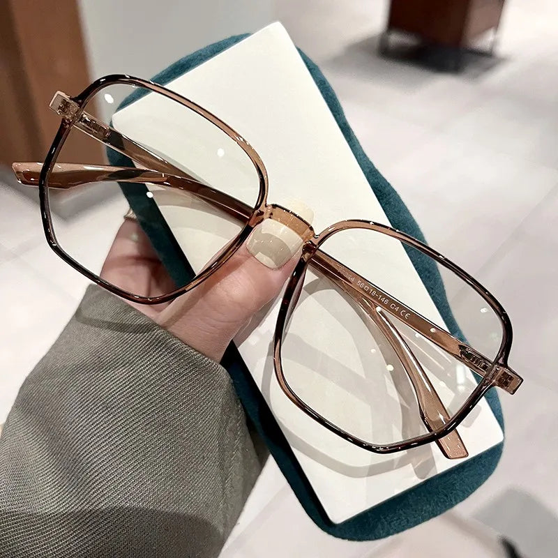Oversized Frame Anti-blue Light Transparent Glasses Women Men Fashion Sunglasses UV400 Protection Flat Mirror Computer Eyeglases