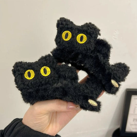 Cute 3D Black Cat Plush Hairpin Women 2025 New Back Head Large Size Grab Shark Clip Headdress Hair Claw Winter Women girls
