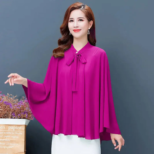 2025 Summer New Shawl Chiffon Sunscreen Clothes Women Lace Up Cloak  Thin Air Conditioning Cardigan Lady Poncho Capes Black