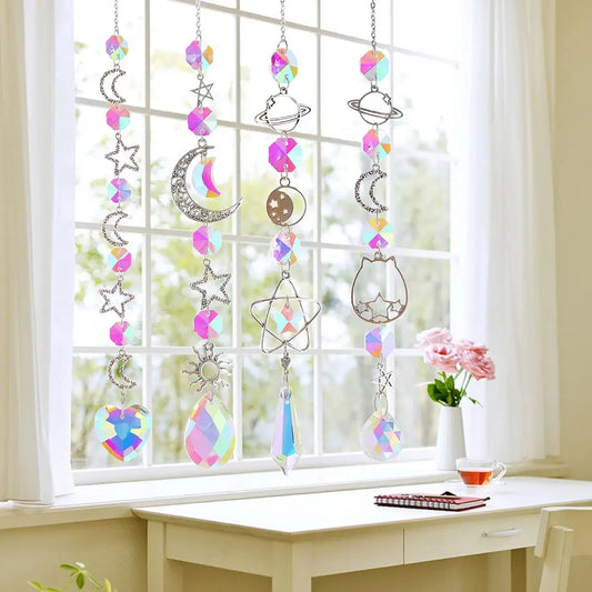 1 Pc Galaxy Stars Moon Crystal Hanging Sun Light Catcher For Outdoor Garden Home Bedroom B & B Wall AB Colour Hanging Decoration