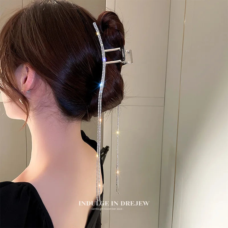 Fashion Luxury Shining Zircon Tassel Hair Clip Hairpin 2022 Trend Korean Metal Hair Claws for Women Girls Party Hair Accessories