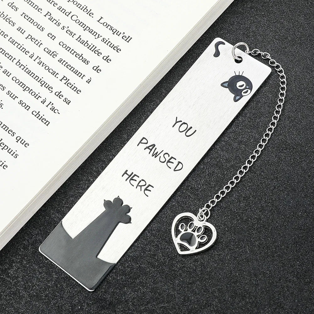 Cute Kitten Bookmark: "You Stop Here" - Stainless Steel Pendant - Perfect Gift for Cat Enthusiasts and Book Enthusiasts