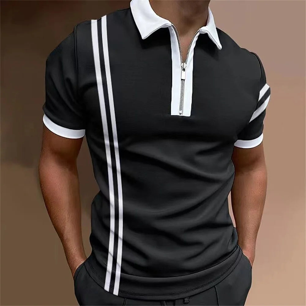 Striped Printed Short Sleeve Polo Shirt Summer Golf Clothing High Quality Tops Simple Men Clothing Loose Oversized Pullover 2023
