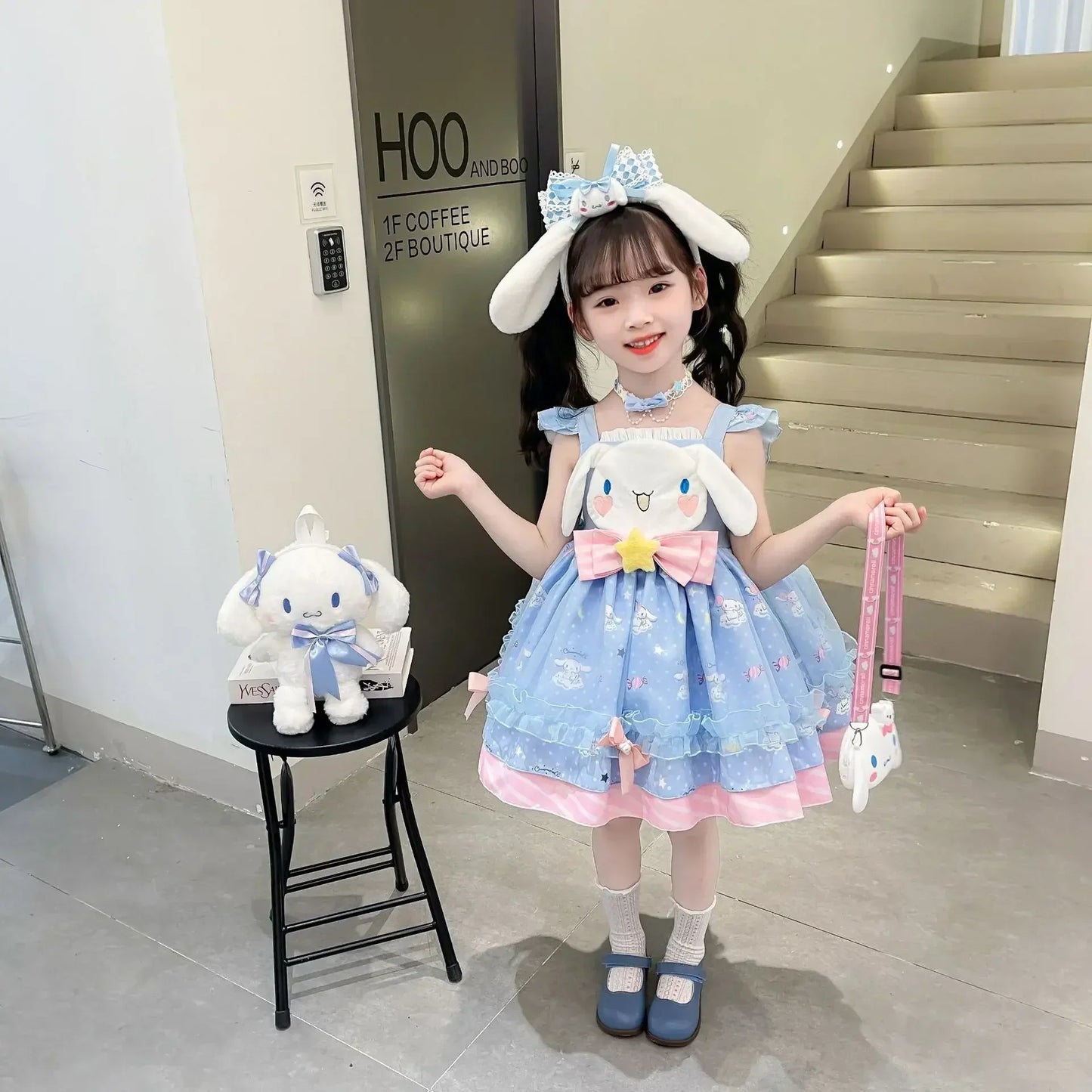 Miniso Children Clothing Kawaii Lolita Skirt Girl Outfits Cosplay Child Sets Costume Princess Dress Short Sleeve Kid Clothes