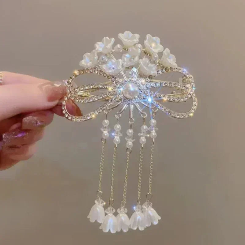2023 New Bell Orchid Tassel Twist Hair Clip Ladies Elegant Frog Buckle Hair Grips Ponytail Braid Female Exquisite Headdress