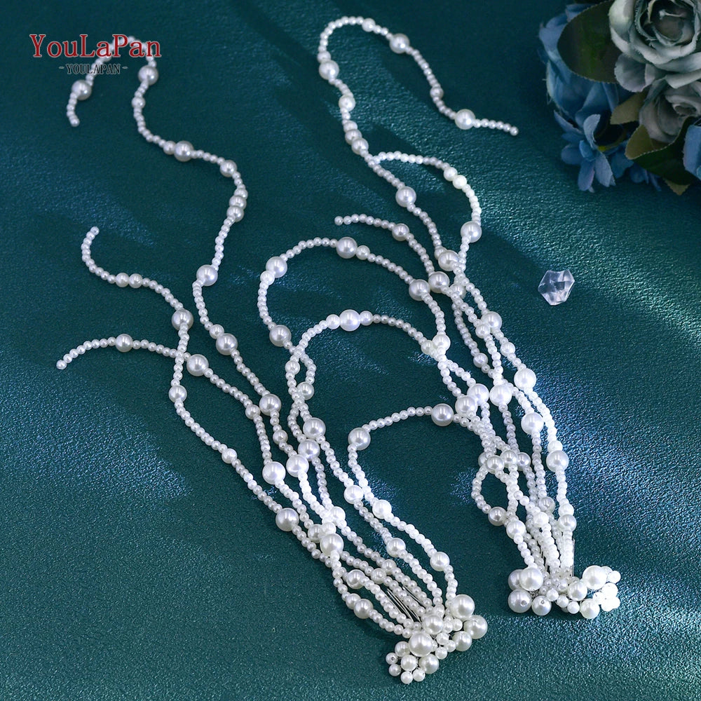 YouLaPan Elegant Fashion Wedding Tiara Long Pearl Tassel Bride Hair Comb Luxury Bridal Headband Women Hair Accessories HP752