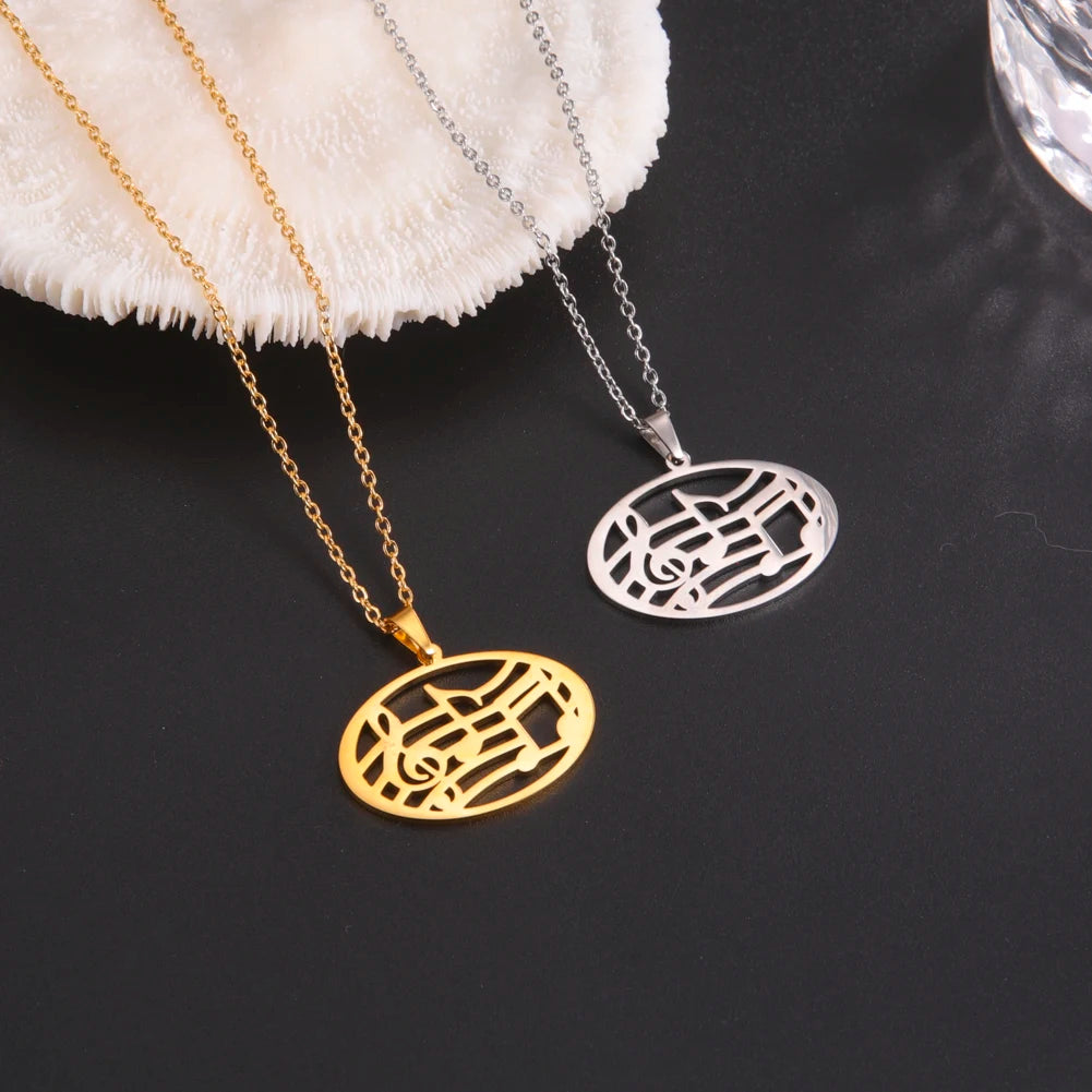 Music Necklace Score Note Treble Chain Musical Symbol G Clef Valentines Day Gift For Woman Men Kid Child Stainless Steel Jewelry