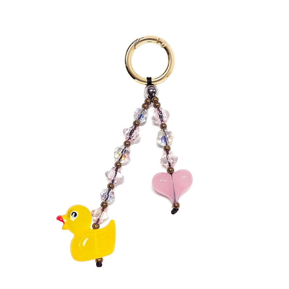 New Fashion Red Love Y2k Keychain Korean Charm Bag Pendant Handmade Beaded Bownot Keyring Vintage Red Metal Hanging Accessories