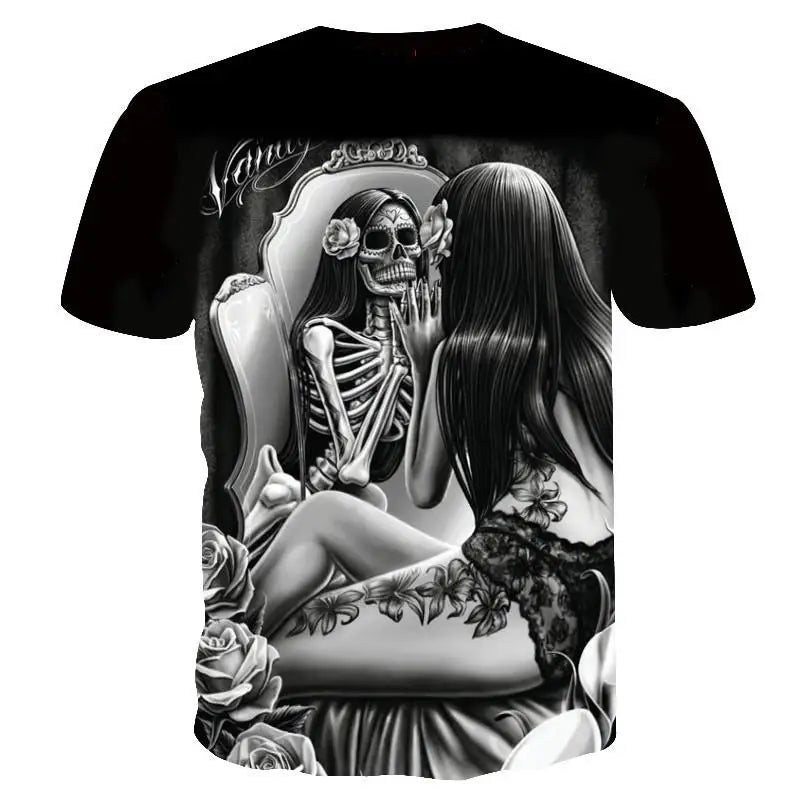 Summer Skull And Beauty Pattern Quick-Dry Men's T-shirt Hip Hop 3D Print Personality   Neck Short Sleeve  Fashion Clothes