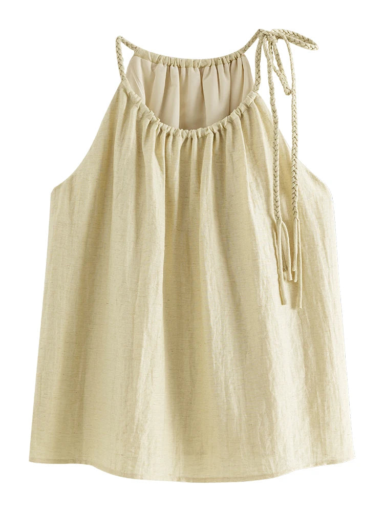 ZIQIAO Petite Linen Sleeveless Top and Pants Set for Women's 2024 Summer Outfit, New Vacation Style Temperament Outfit