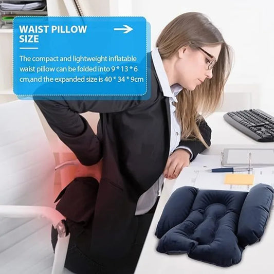 Practical Travel Inflatable Pillow Waist Cushion Comfortable Lumbar Support Back Pad For Car Office Aircraft Sleeping PVC Velvet