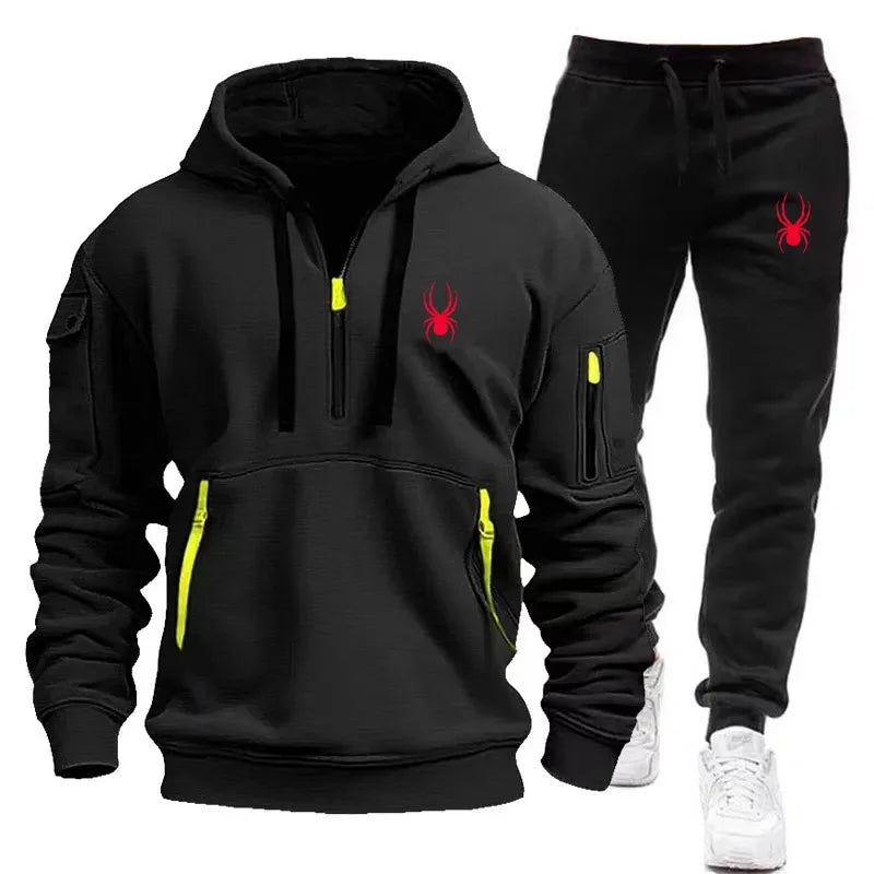 New men's sports suit hooded sweatshirt long pants arm pocket zipper fashionable casual outdoor jogging sportswear men's suit mon
