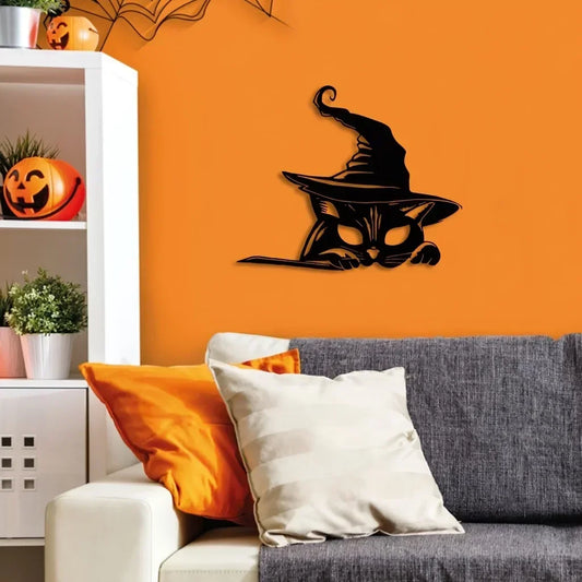 metal iron  Black Cat Halloween Home Decor, Metal Cat Silhouette Yard Signs Garden Patio Party Decorations Wall Hanging Decor Ba